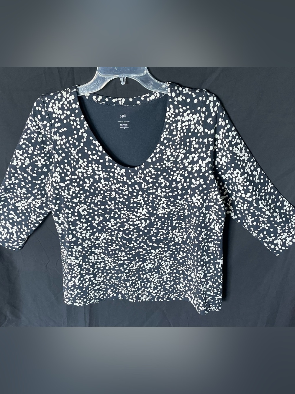 J. Jill Black Long-Sleeve V-Neck Top with White Dot Print